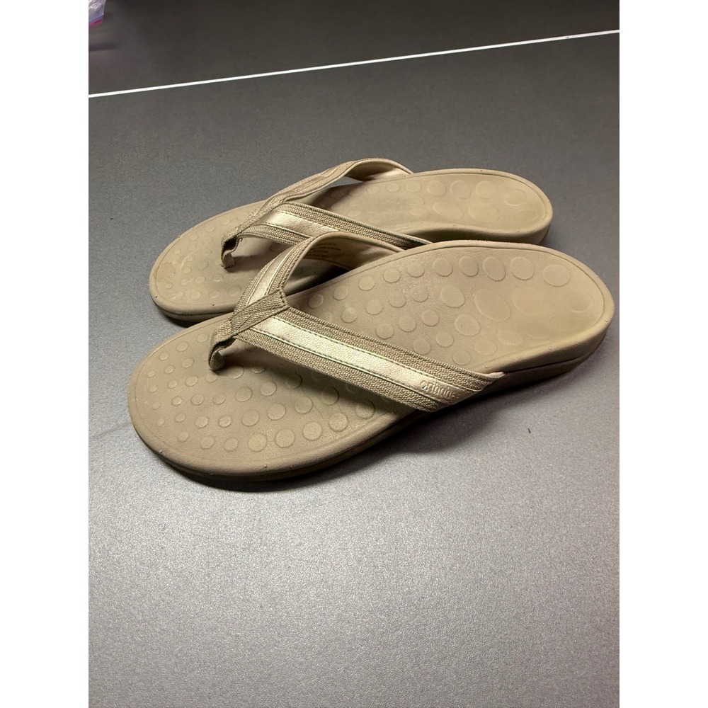 Orthaheel Vionic Womens 8 Gold Tan Orthotic Thong Flip Flop Sandals D592840